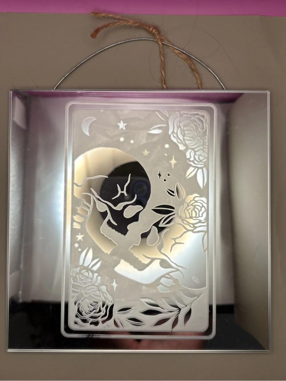 Hand Crafted Silver Mirrored Skull & Rose Wall Mirror